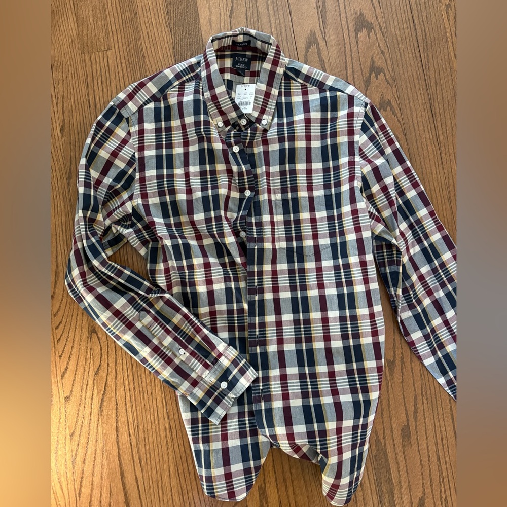 NWT J Crew Mens Button Down Multicolor Plaid Shirt